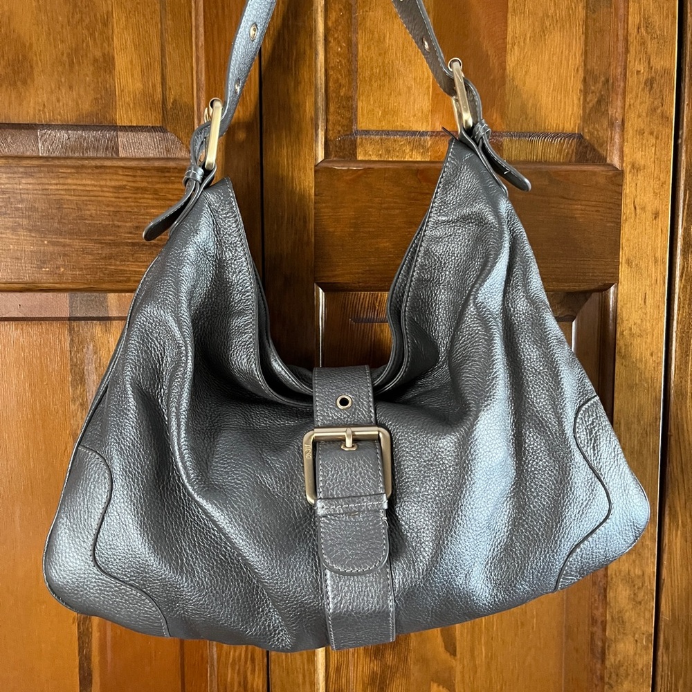 Jones New York Gray Leather Hobo Shoulder Bag